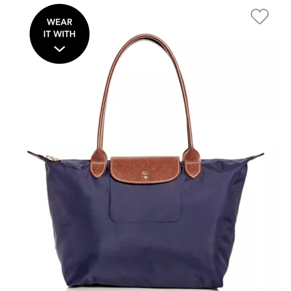 LONGCHAMP Le Pliage Medium Small Shoulder Tote Dark Purple Nylon AUTHENTIC